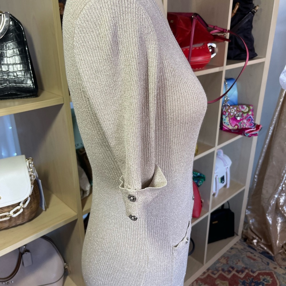 Whbm Champagne Metallic Button Down Sweater - image 6